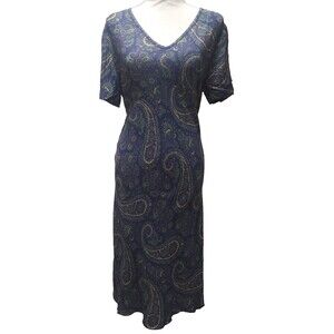 April Cornell Paisley Dress M Blue Purple Midi Boho Cottage Babydoll Y2K Vintage